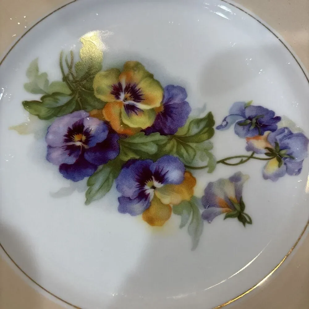 Vintage Austria HUB Hand Painted Violets Dinner PLATE - 8 5/8” Dia Peach White